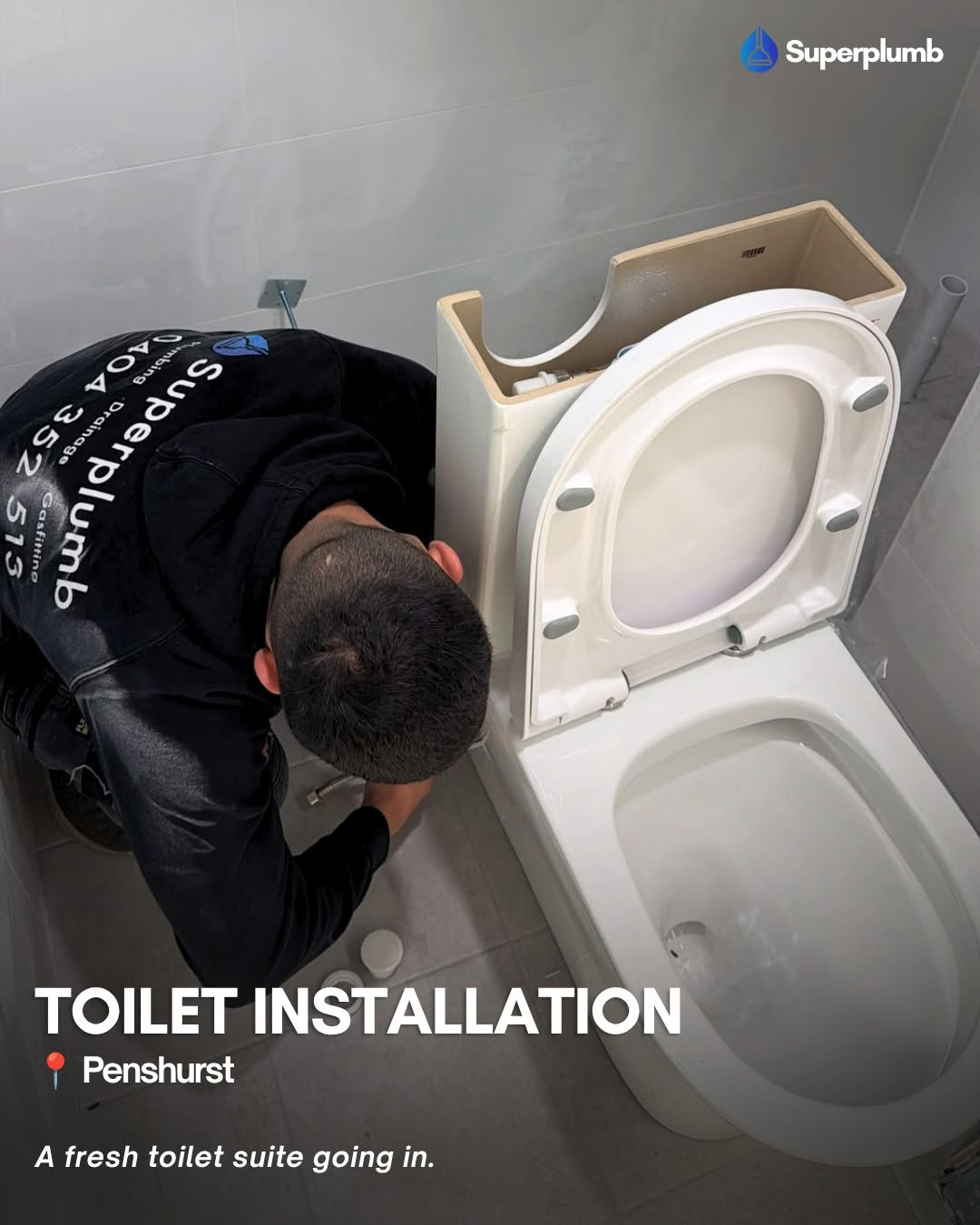 Superplumb plumber completing a toilet installation in Penshurst